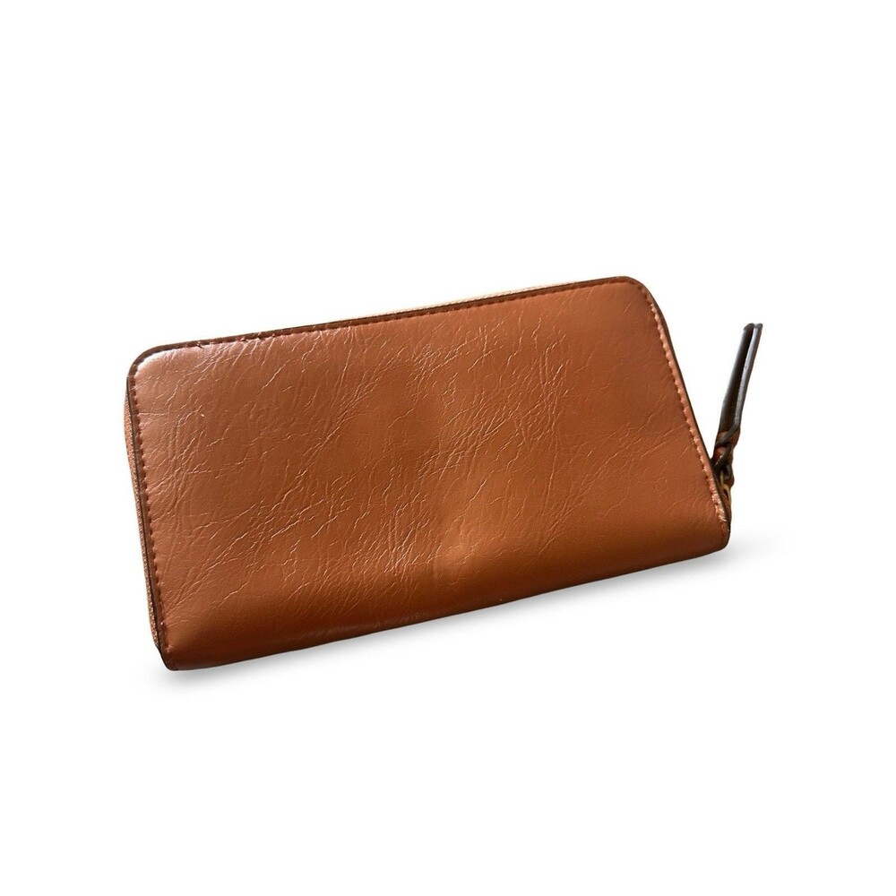Universal Thread Tan Brown Soft Leather Full Zip Clutch Wallet